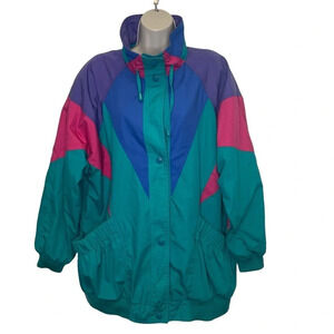 Vintage 80s Izzi ski jacket teal geometric women’s XL